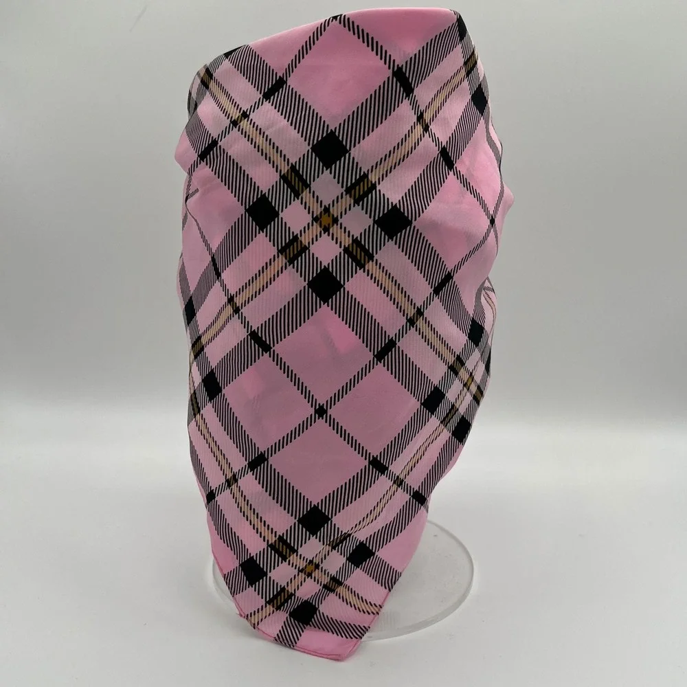 Tie Rack‎ Designer Pink Black Plaid Polyester Scarf Bandana Neck Square Career